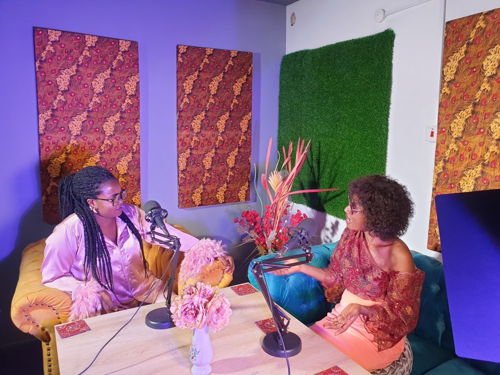 female podcast hosts in the studio